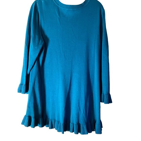 Isaac Mizrahi Live Large 3/4 Sleeve Peplum Sweater w/ Ruffle Hem Blue - Picture 3 of 4